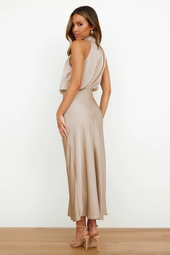 Valeria™ | Satin Dress with Halter Neckline