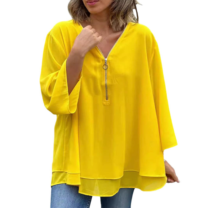 Katherine™ - Chiffon Zipper Top With V-neck